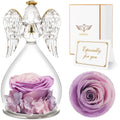 Sunia Preserved Flower Rose Gifts For Mom, Birthday Gifts For Women Grandma Wife, Real Rose In Glass Angel Figurines Christmas M
