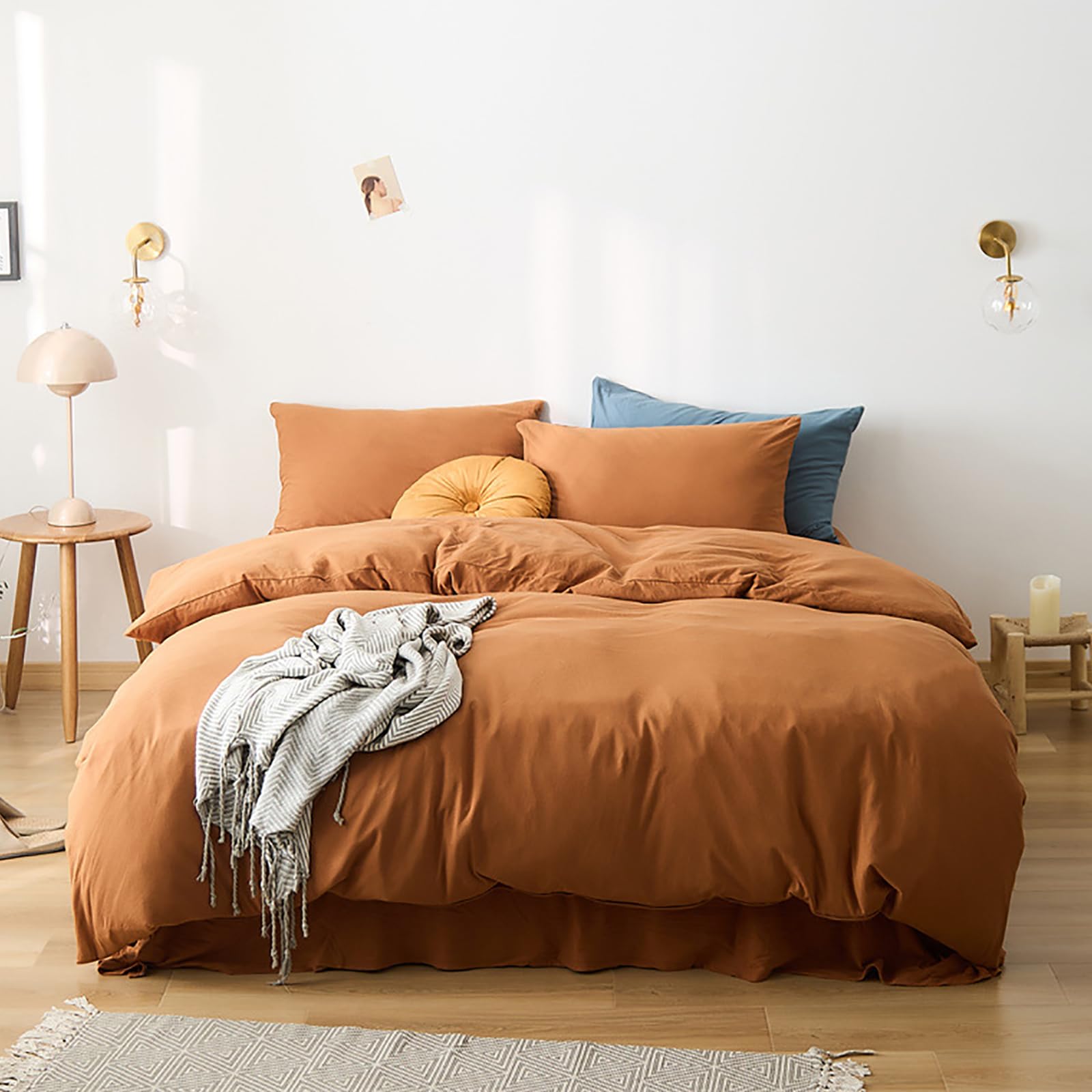 Cottonight Pumpkin Comforter Cal King Rust Burnt Orange Bedding Comforter California King Terracotta Caramel Solid Color Blanket