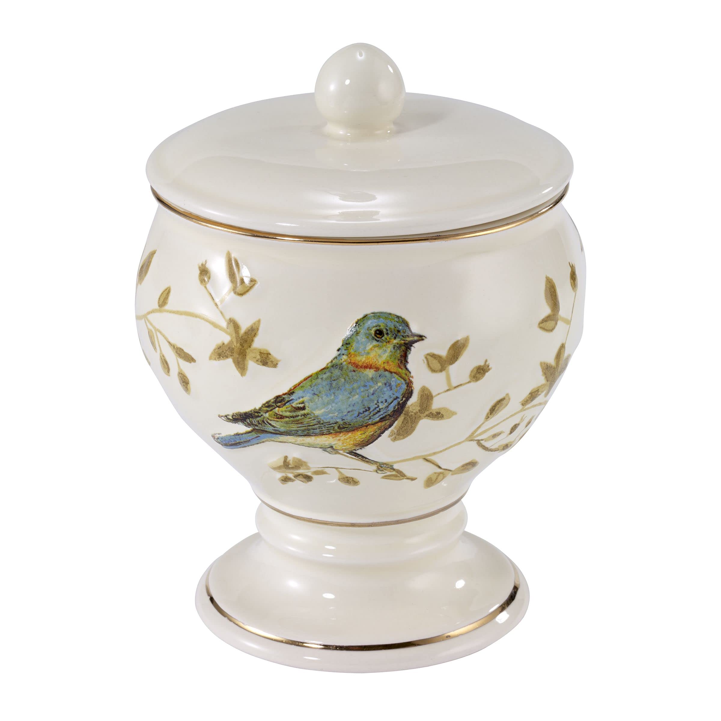 Avanti Linens - Covered Jar, Countertop Organizer, Nature Inspired Home Decor (Gilded Birds Collection)