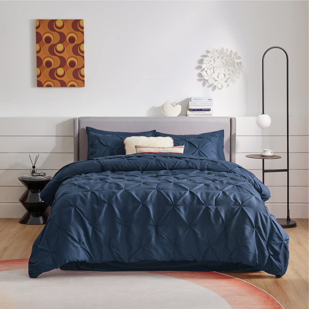 Bedsure King Size Comforter Set - Bedding Set King 7 Pieces, Pintuck Bed In A Bag Navy Blue Bed Set With Comforter, Sheets, Pill
