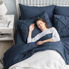 Bedsure Navy Comforter Set Queen - Bed In A Bag Queen 7 Pieces, Pintuck Bedding Sets Navy Blue Bed Set With Comforter, Sheets, P