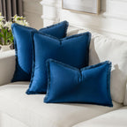 Futei Navy Blue Boho Throw Pillow Covers With Tassels 16X16 Inch Set Of 2,Soft Velvet Decorative Cushion Case,Home Decor For Cou