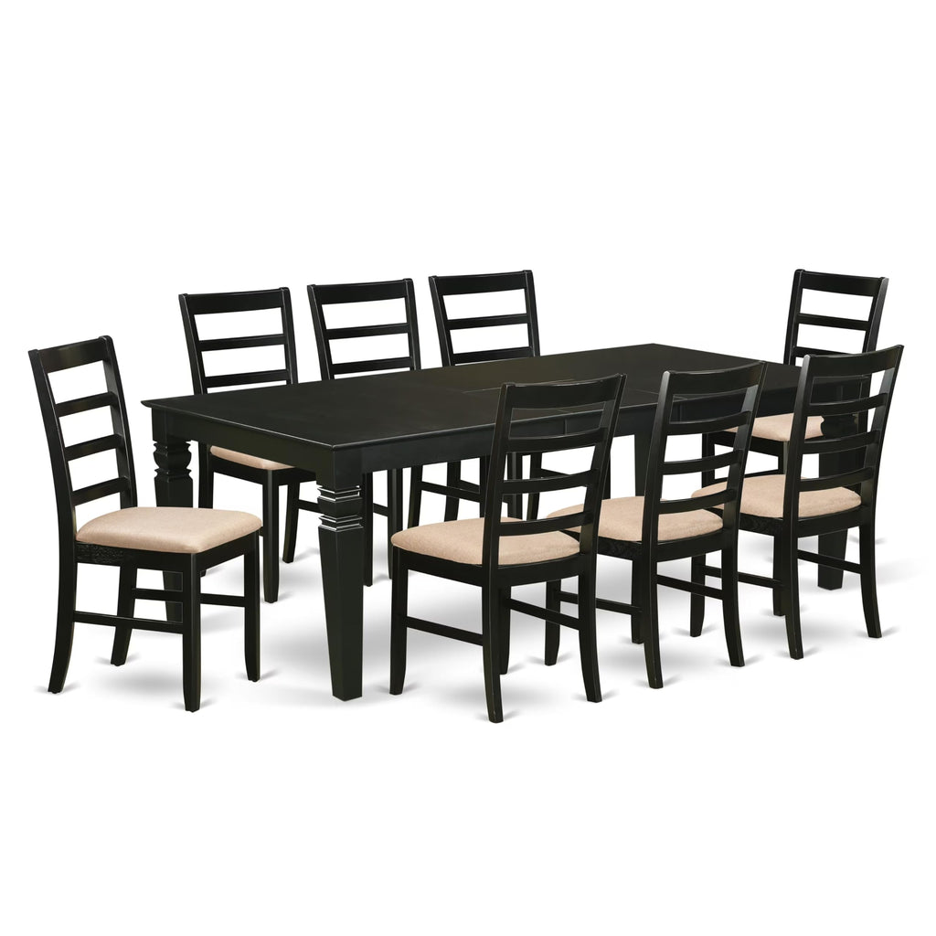 East West Furniture LGPF9-BLK-C 9 Piece Dining Set Includes a Rectangle Dining Table with Butterfly Leaf and 8 Linen Fabric Kitchen Room Chairs, 42x84 Inch, Black