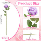 Hoemwarm 36 Pcs Silk Purple Rose Bouquet Bridal Artificial Flowers,Fake Rose Long Stem Realistic Artificial Flowers Bulk For Wed