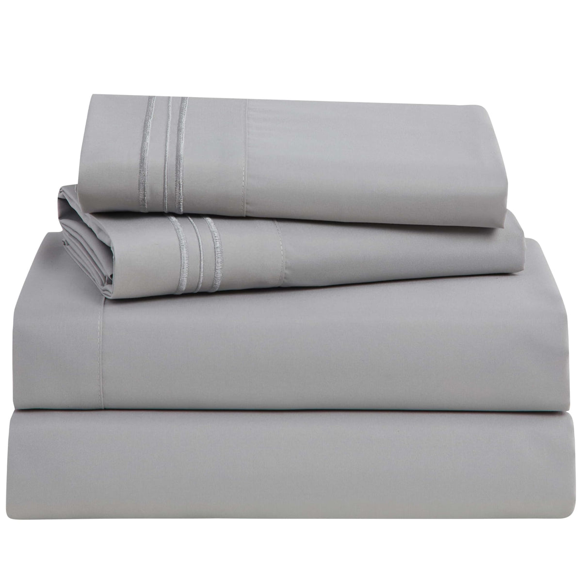 Clara Clark Bed Sheets, Premier 1800 Series 4 Piece Bed Sheet Set, Deep Pocket, Wrinkle, Fade, Stain Resistant, Luxury Soft Bedding Sheets & Pillowcases, Queen, Silver Gray