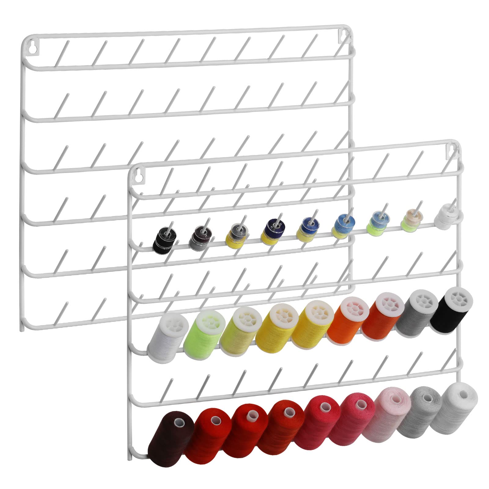 YBING Thread Holder Wall Mount 54 Spools Sewing Thread Rack Embroidery Thread Organizer Rack Sewing Thread Holder White with Han