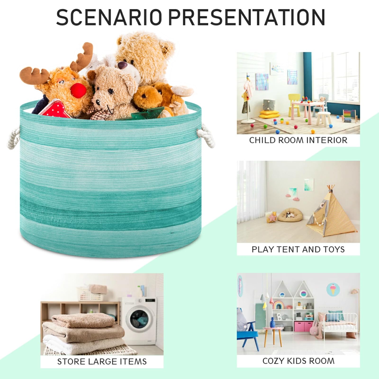 Large Storage Basket Teal Turquoise Green Wood Toy Storage Box Organizer Bins With Handles Laundry Hamper Basket For Home Decor