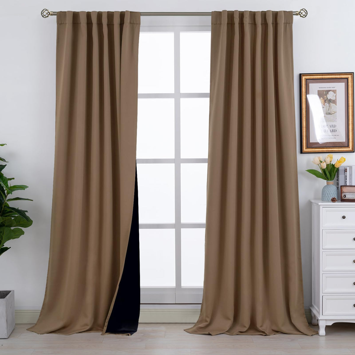 Bgment 100% Room Darkening Thermal Insulated Blackout Curtains 108 Inches Long With Liner, Rod Pocket And Back Tab Double Layer