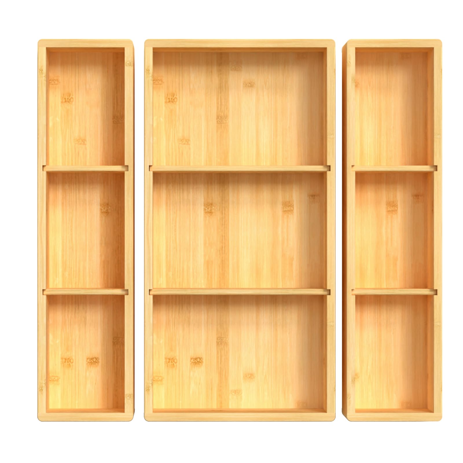 Dujen Bamboo Drawer Organizer 12.5 X 12.5 X 2, Adjustable 3 Individual Junk Drawer Organizer For Bathroom And Kitchen, Woo