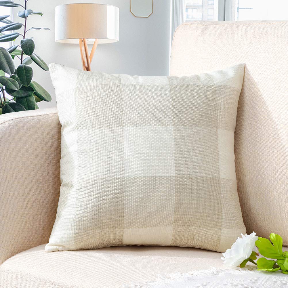 Artscope Buffalo Check Plaid Throw Pillow Covers Farmhouse Decorative Square Pillowcase, Classic Retro Checkers Cushion Covers F