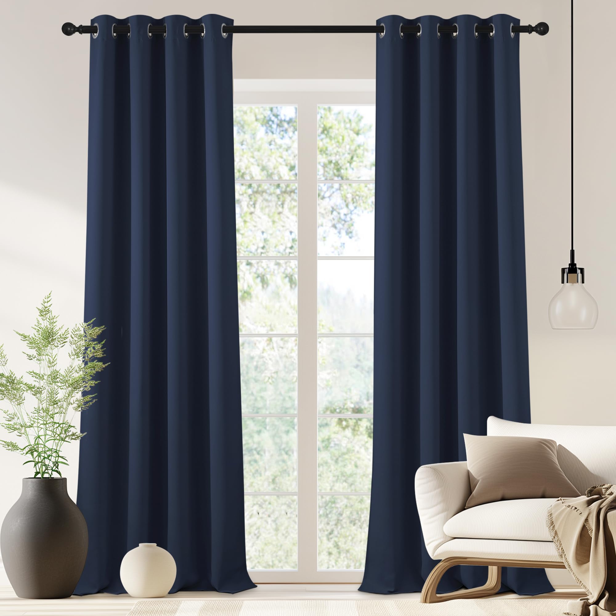NICETOWN Navy Blue Blackout Window Curtain for Doorway - Grommet Privacy Window Treatment Energy Saving Thermal Insulated Room D
