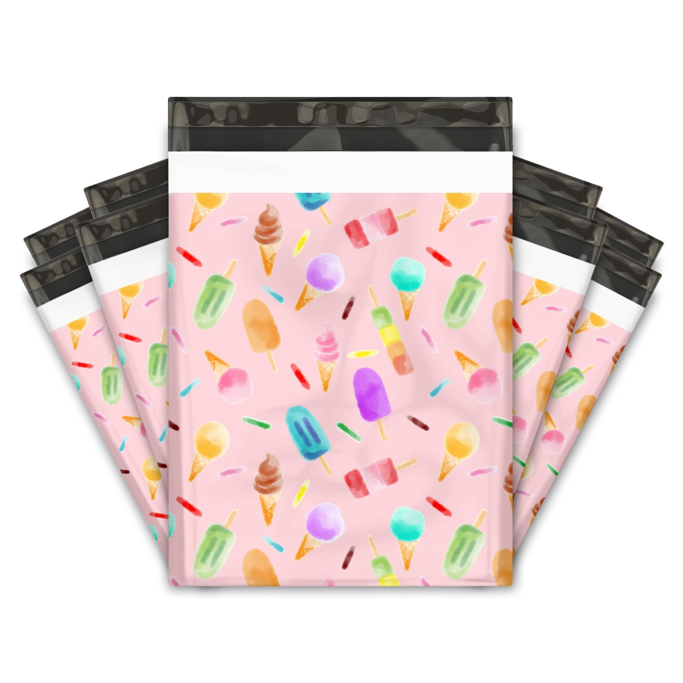 10X13 (100) Ice Cream Treats Designer Poly Mailers Shipping Envelopes Premium Printed Bags