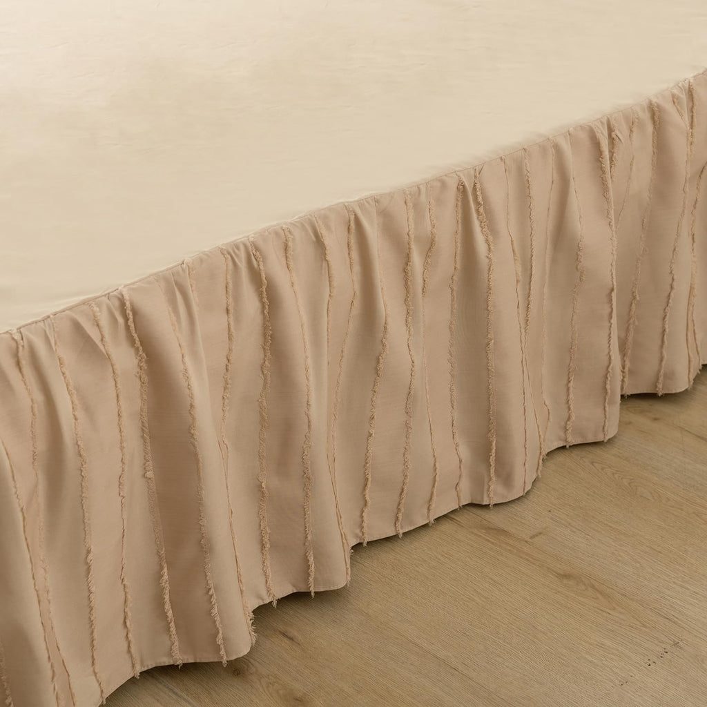 Bed Skirt Full Size, Ruffled Bed Skirt With Split Corners, Full Bed Skirt 14 Inch Drop, Striped Boho Full Size Bed Skirt For Ruf