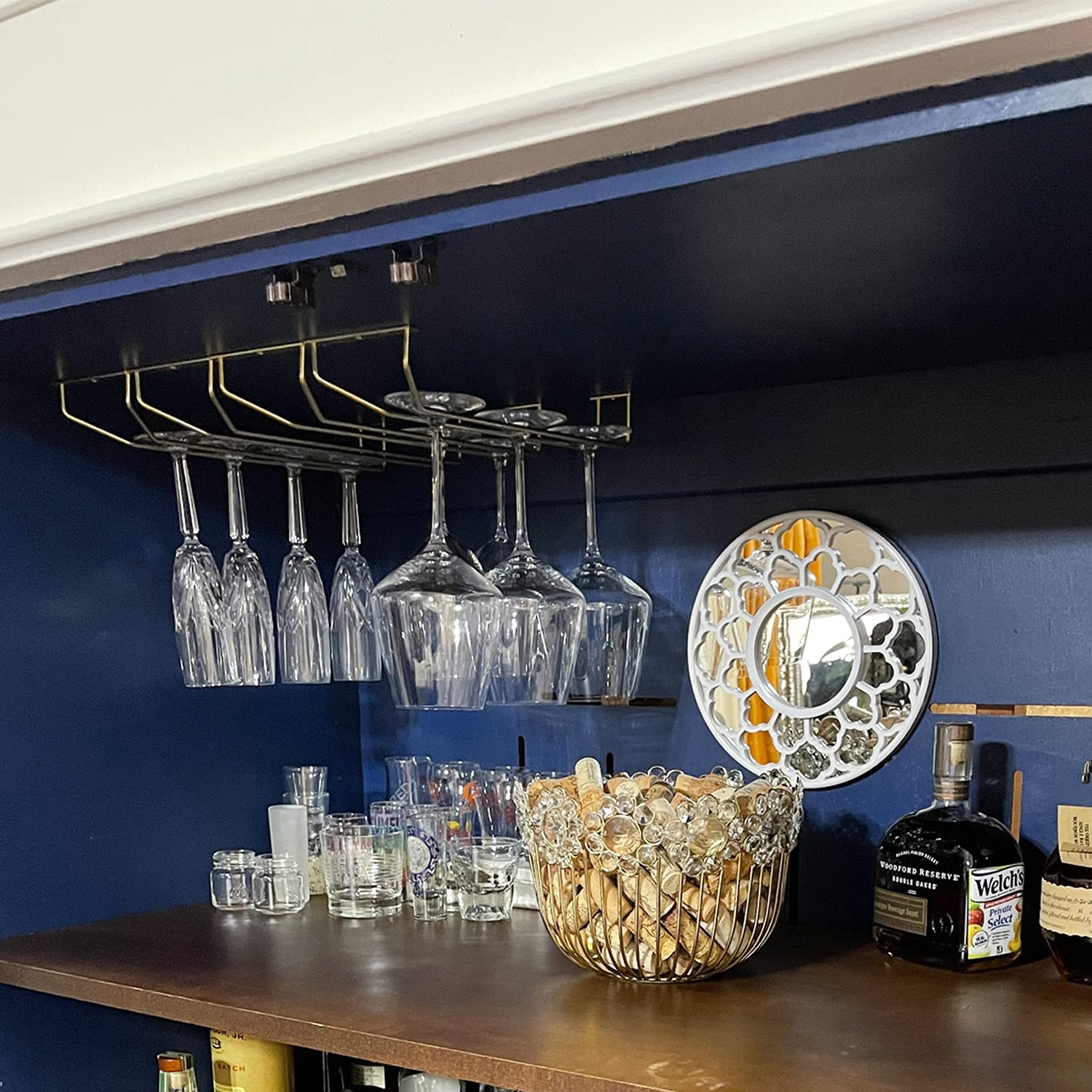 Reddreamer 14-Inch Wine Glass Rack, Under Cabinet Wine Glass Holder Stainless Steel Chrome Finish Stemware Rack - Hanging Stemwa