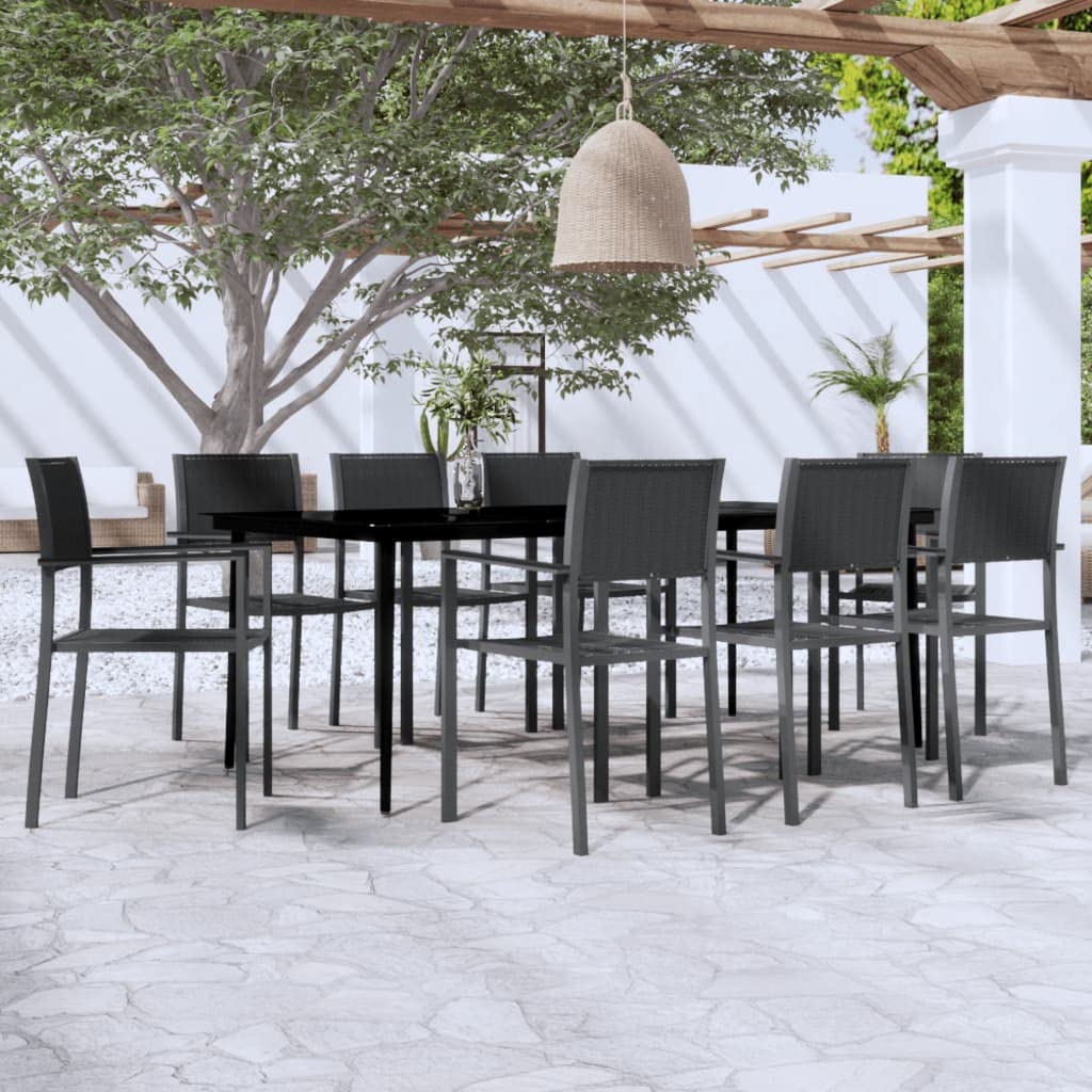 vidaXL Patio Dining Set 9 Piece Garden Outdoor Terrace Balcony Backyard Dining Dinner Dinette Seating Table and Chair Furniture Black