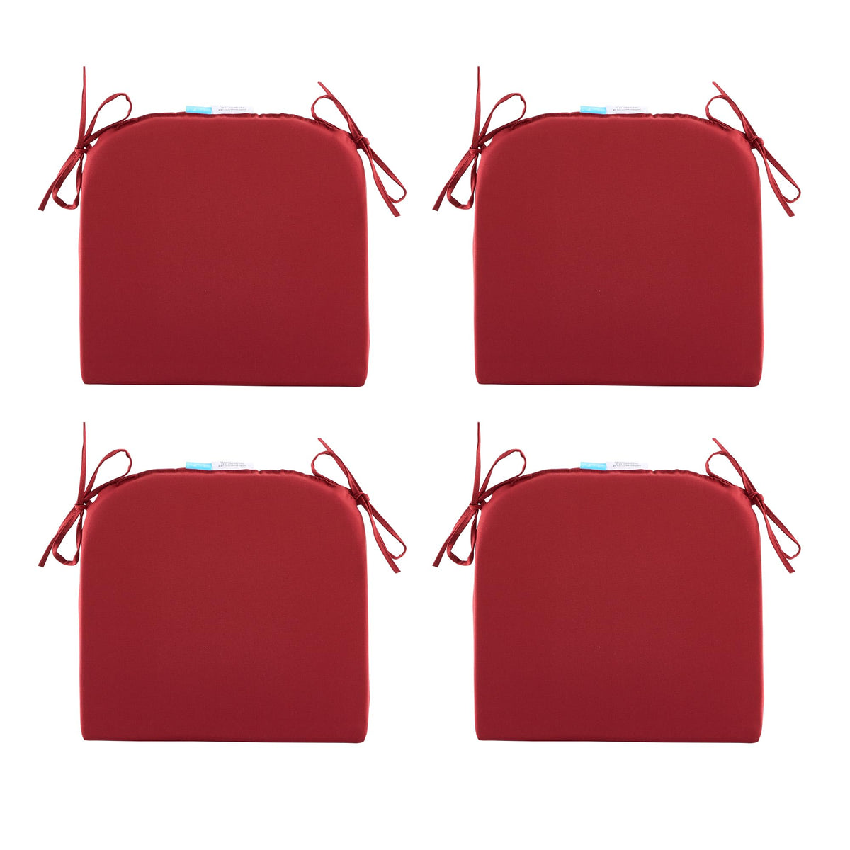 Artplan Patio Seat Cushions Set Of 4,Round Corner Chair Pads With Ties,Outdoor Cushions For Patio Furniture,17X16X2 Inch,Red