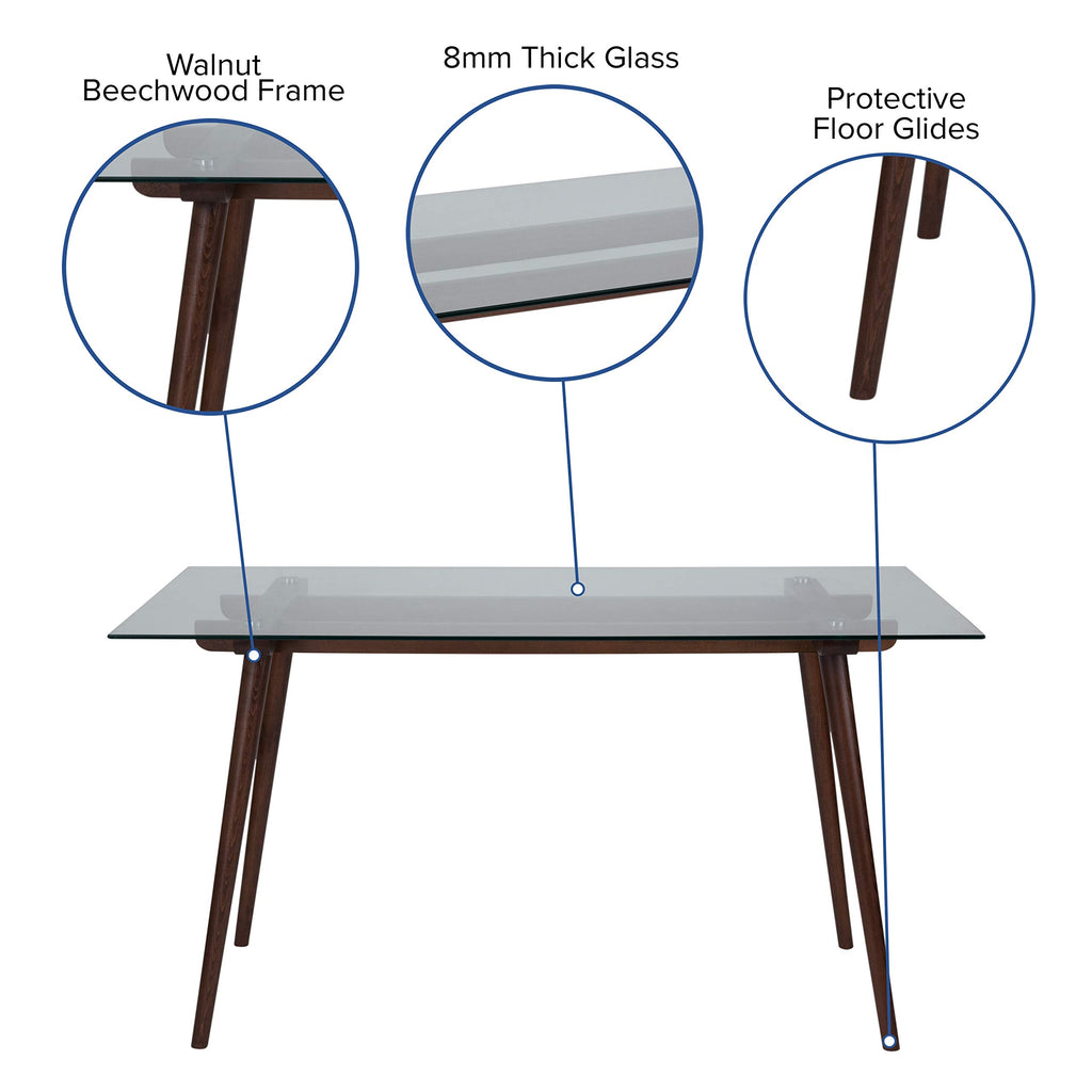 Flash Furniture Meriden 31.5' X 55' Rectangular Solid Walnut Wood Table With Clear Glass Top