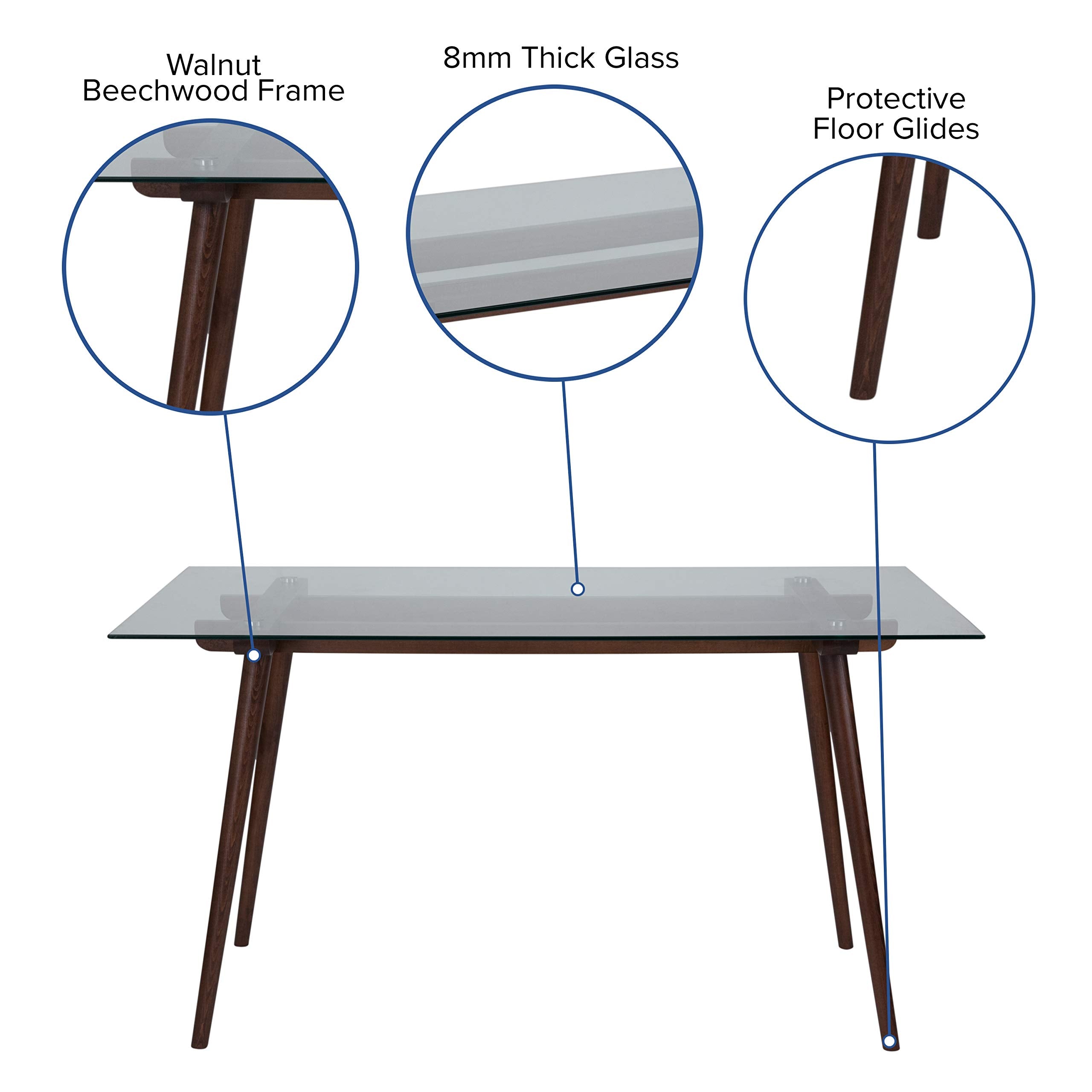 Flash Furniture Meriden 31.5' X 55' Rectangular Solid Walnut Wood Table With Clear Glass Top