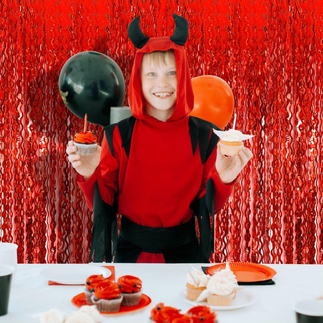 Backdrop For Party Decorations, Wave Foil Fringe Curtain Tinsel Photo Backdrop Red Tinsel Curtain Party Backdrop Streamers For B