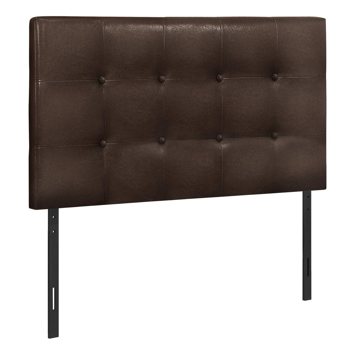 Monarch Specialties Button Tufted Upholstered Modern Headboard Panel Height Adjustable, Twin, Dark Brown Leather-Look