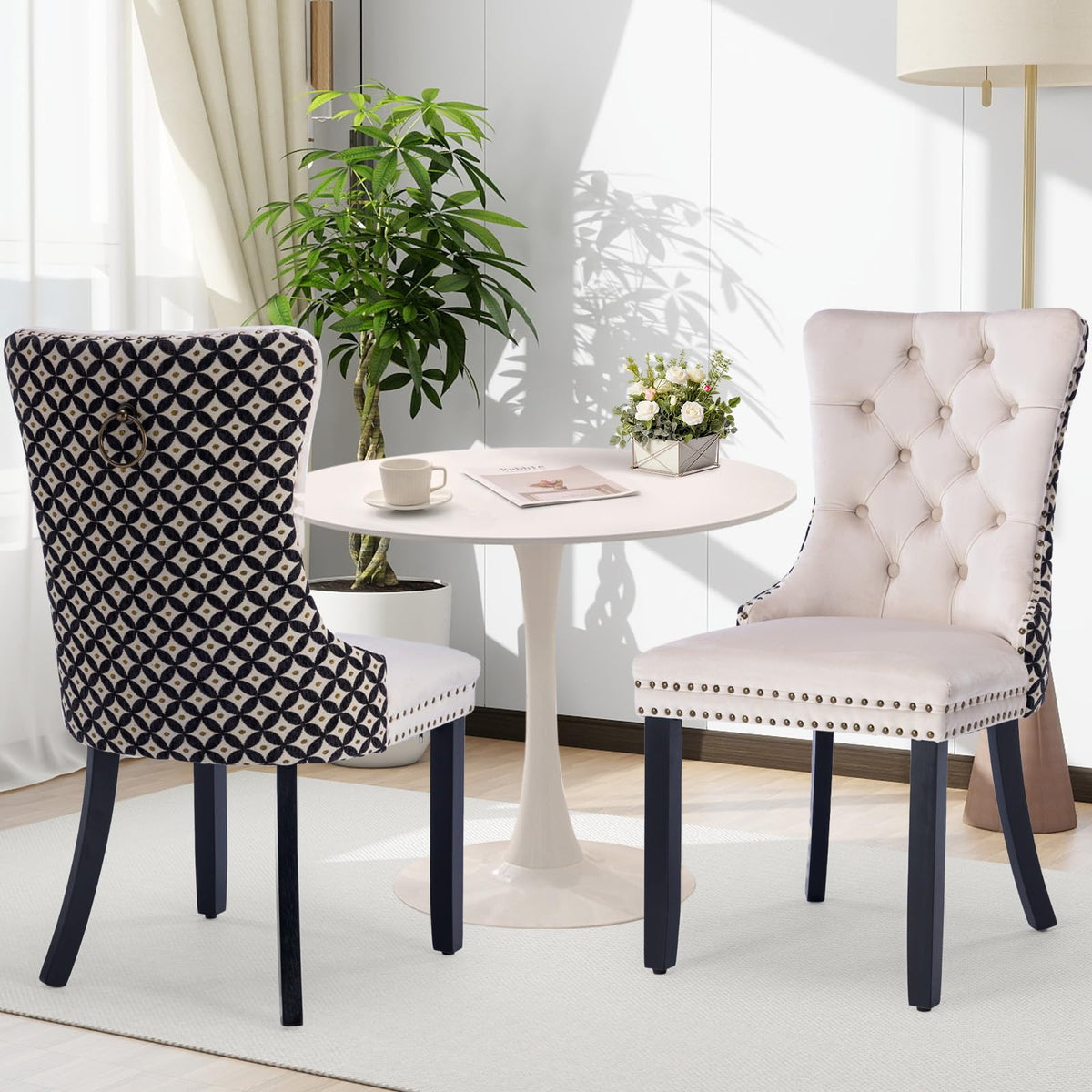 Soartalent 3-Pieces 31.5' Round Dining Table Set For 2, White Dining Table & Velvet Upholstered Dining Chairs Set Of 2 For Kitc