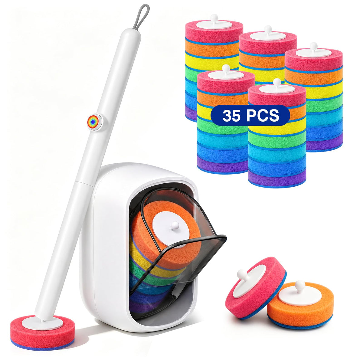 Disposable Toilet Brush Set, 7 ColorCoded Handles with 35 Refill Heads