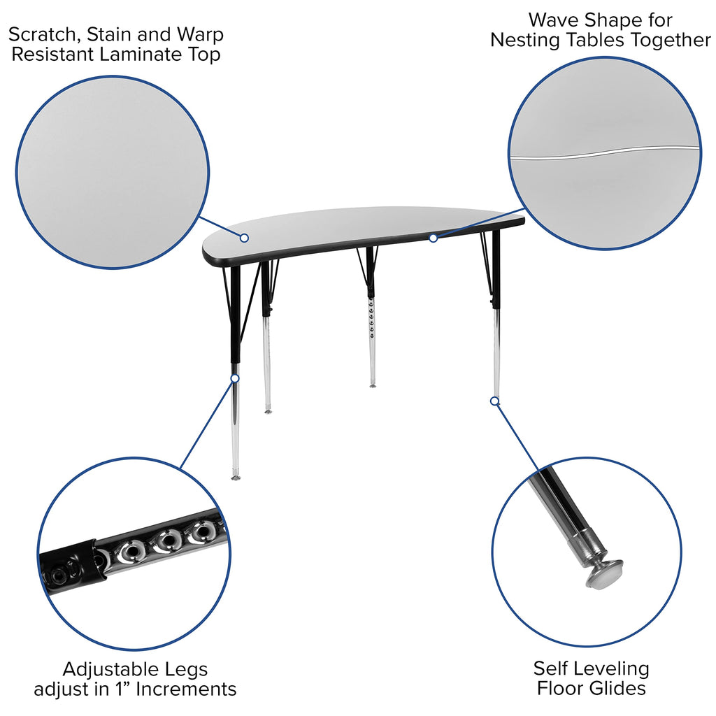Flash Furniture 2 Piece Mobile 47.5" Circle Wave Collaborative Grey Thermal Laminate Adjustable Activity Table Set