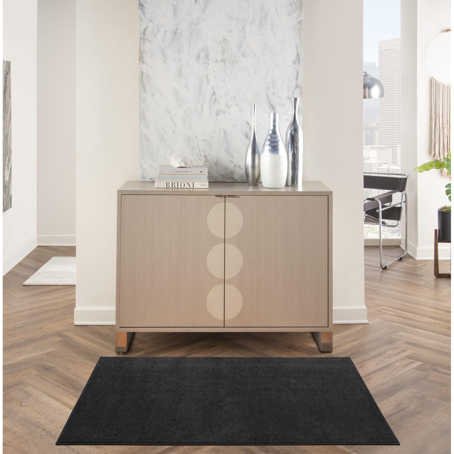 Nourison Essentials Indoor/Outdoor Black 3' X 5' Area -Rug, Easy -Cleaning, Non Shedding, Bed Room, Living Room, Dining Room, Backyard, Deck, Patio (3X5)