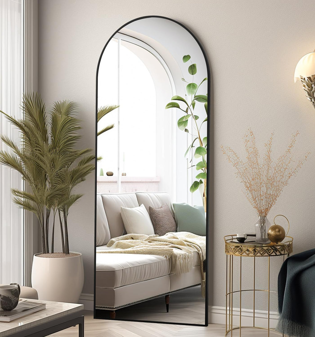 Floor Mirror, 64''x21'' Black Full Length Mirror, Arched Mirror Full Length, Freestanding Mirror, Arch Floor Length Mirror with 