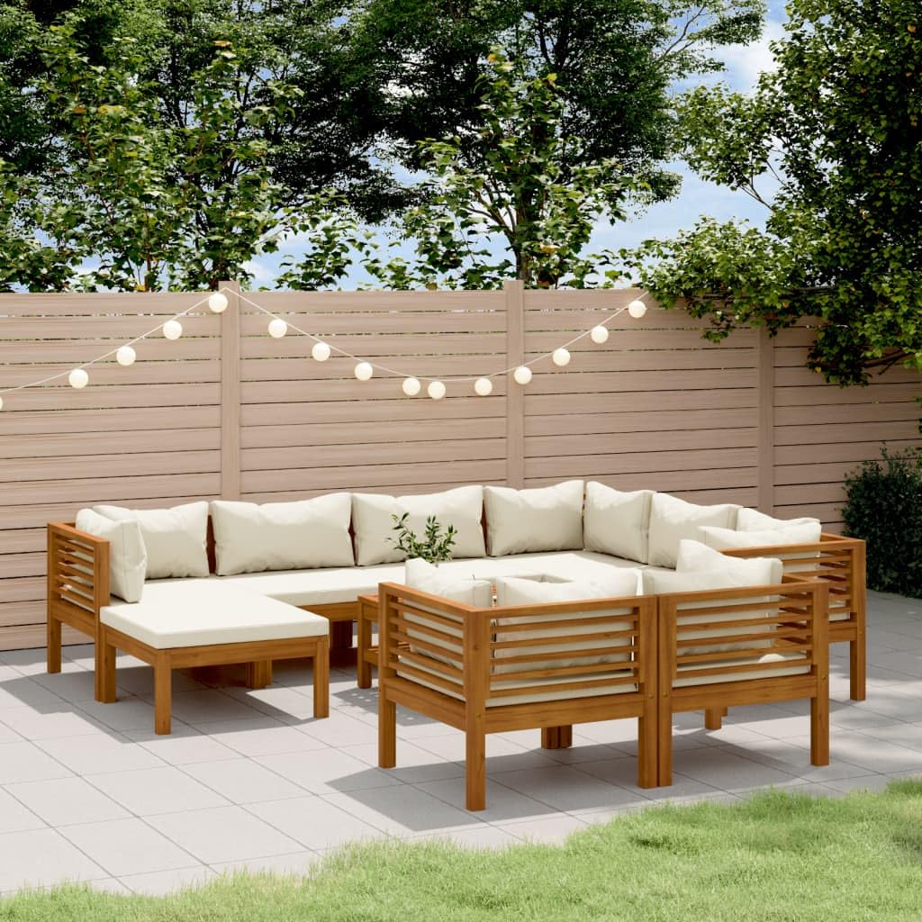 vidaXL Patio Lounge Set 10 Piece, Patio Furniture Set for Outdoor Garden, Sectional Sofa with Cushions, Corner Sofa, Retro Style, Solid Wood Acacia