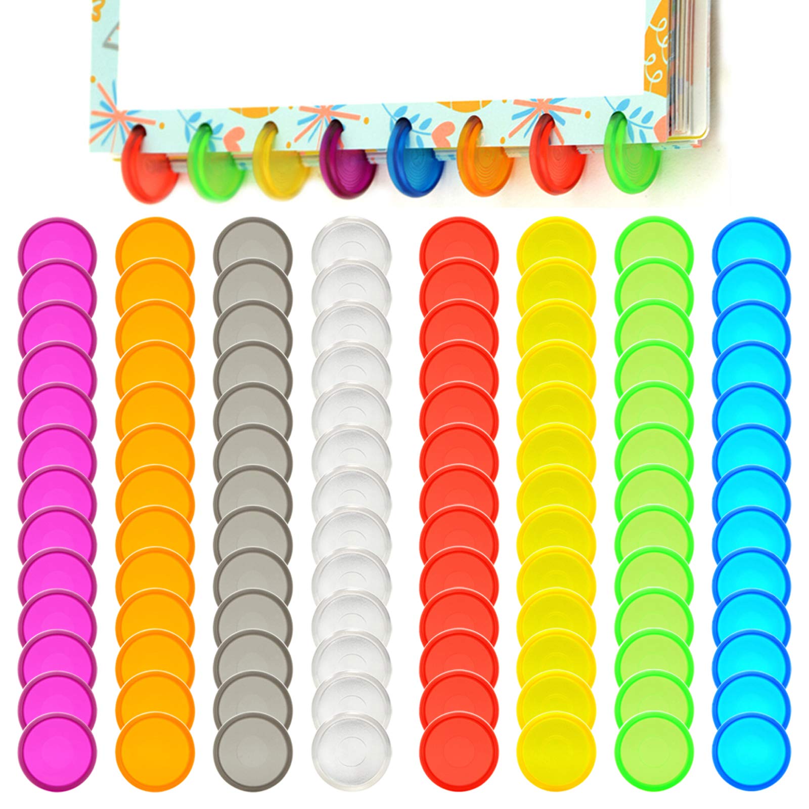 104 Pieces Mini Plastic Book Binding Discs,Haploon 8 Colors Binding Ring Discs Expansion Discs Mushroom Hole Loose Leaf Ring Rou