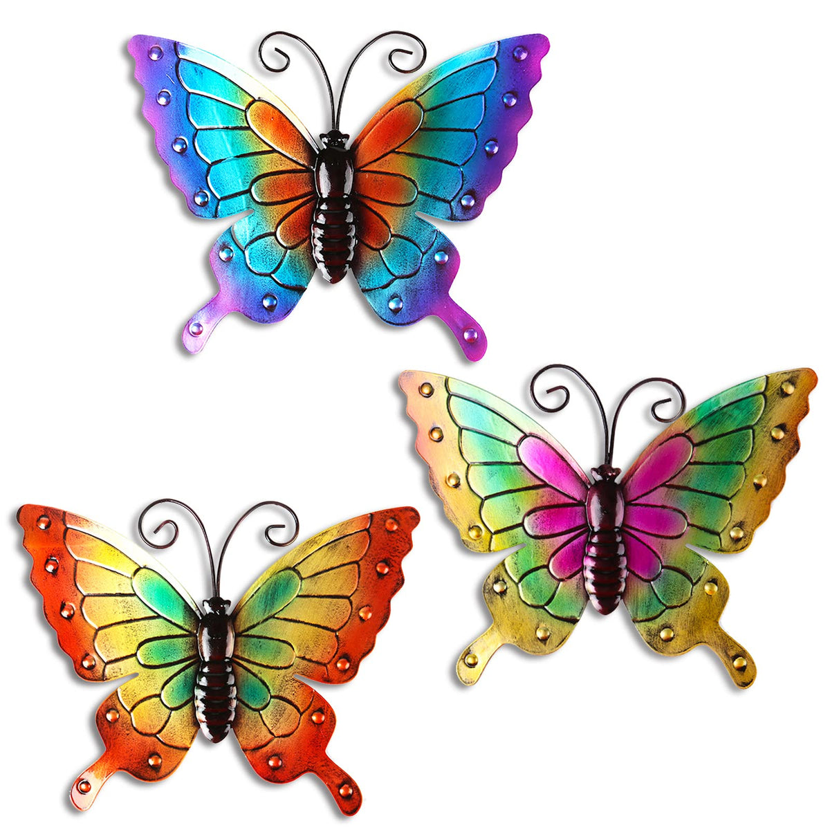 Maclaronx 3Pcs Metal Butterfly Wall Decor,11' Large Outdoor Fence Yard Art Butterflies Garden Hanging Decorations Home Balcony