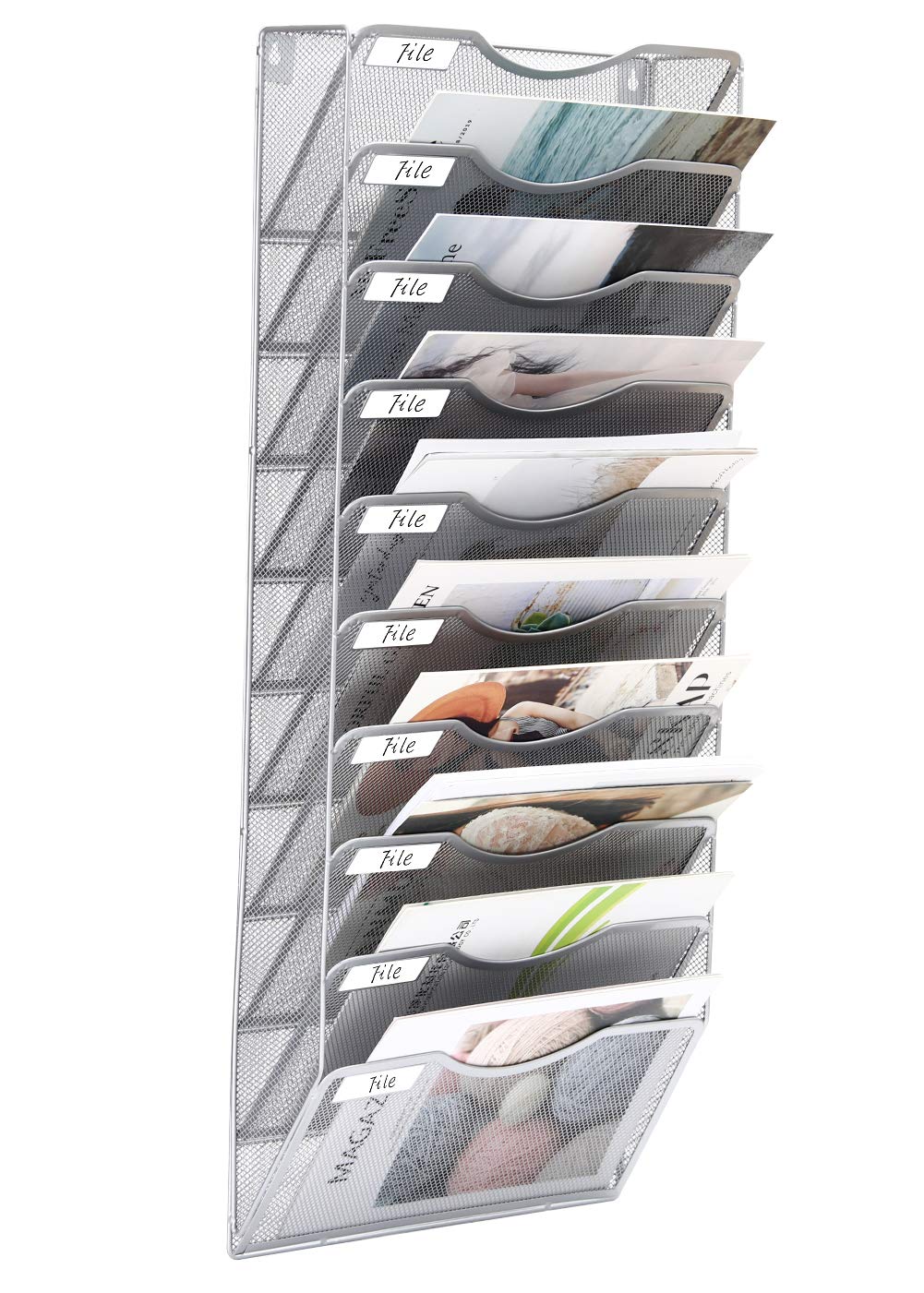 Easypag 10-Tier Wall Mounted Hanging File Organizer Metal Mesh File Document Holder Magazine Rack Multipurpose Use For Files, Ma