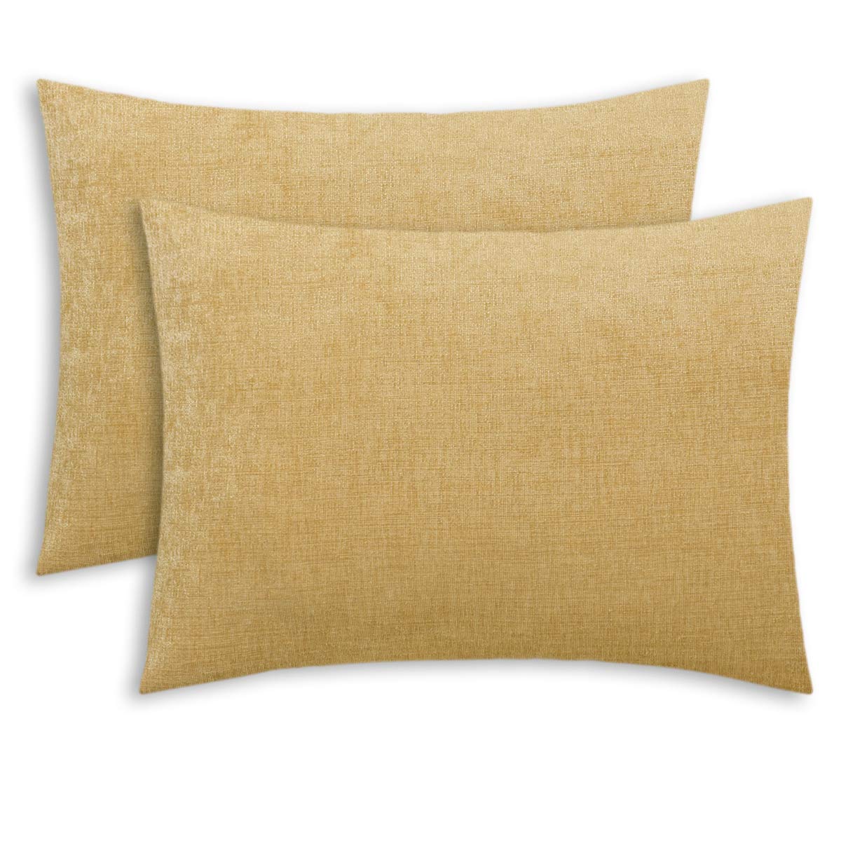 Calitime Pack Of 2 Cozy Standard Pillow Shams Cases For Bed Bedding Decoration Solid Dyed Soft Chenille 20 X 26 Inches Gold