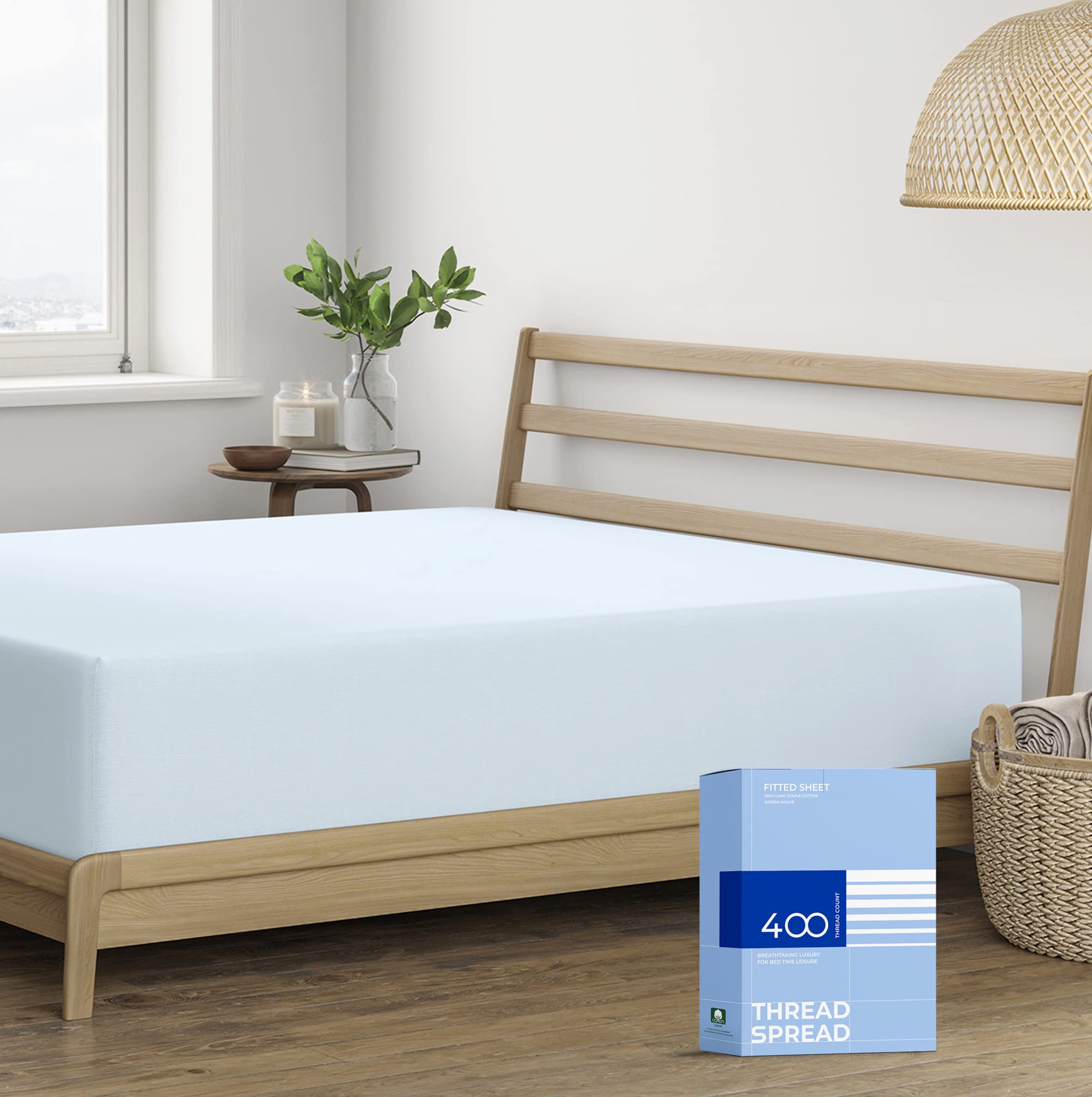 Thread Spread 100% Cotton California King Fitted Sheet Only - 400 Thread Count Cal King Sheets Deep Pocket Fitted, Soft Cooling