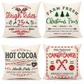 4Th Emotion Farmhouse Christmas Pillow Covers 16X16 Set Of 4 Winter Holiday Decorations Xmas Rustic Throw Cushion Case For Sofa