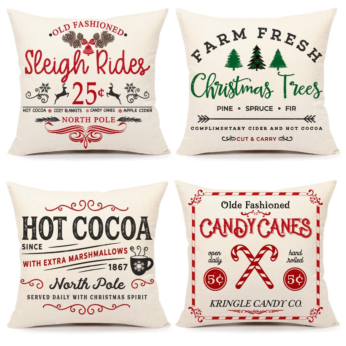 4Th Emotion Farmhouse Christmas Pillow Covers 16X16 Set Of 4 Winter Holiday Decorations Xmas Rustic Throw Cushion Case For Sofa