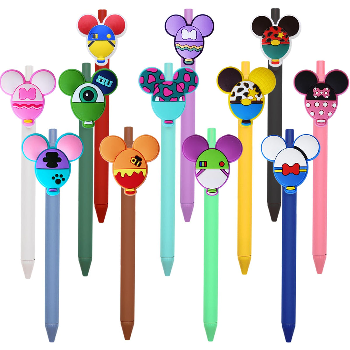 Raykeeplus 12 Pcs Cute Mouse Head Character Ears Pens Multi Color Pencil Nootbook Signature Office Desk Stationary Accessories G