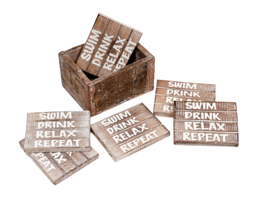 Swim, Drink, Relax Coaster Set