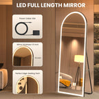 Pertetey 83X36 Inch Led Arched Full Length Mirror With Lights, Black Frame Lighted Floor Mirror, Dimmable & 3 Color Modes Led Fu