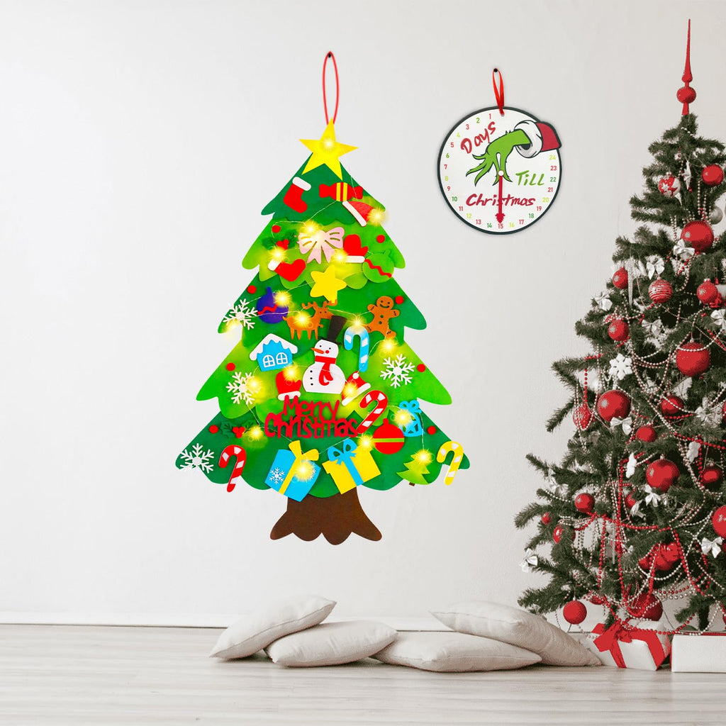 Felt Christmas Tree For Kids Wall, Upgraded Felt Tree Kit With Lights + Advent Calendar + 32 Ornaments, Diy Felt Tree Set Christ