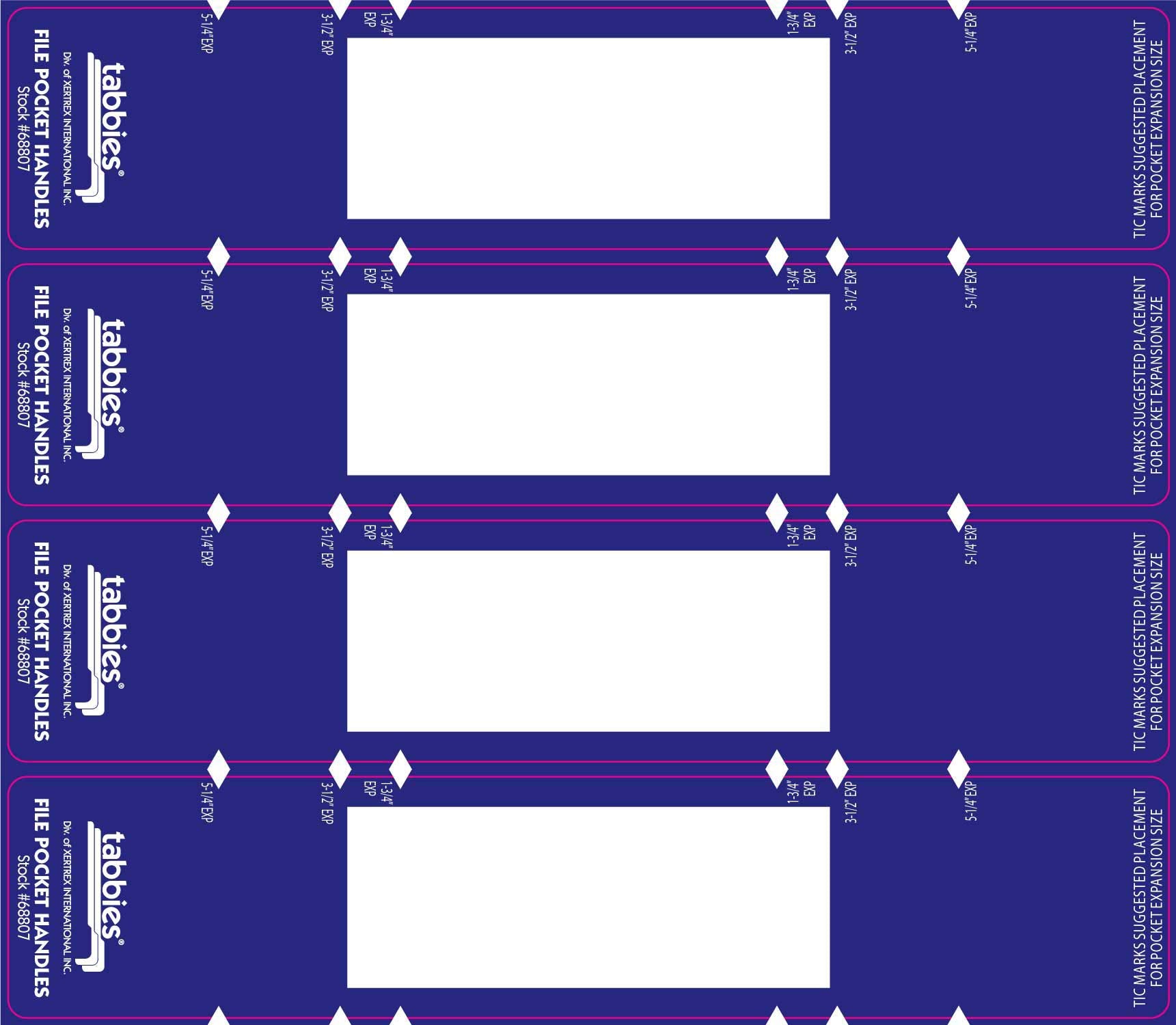 Tabbies File Pocket Handles, 9.63 X 2, Dark Blue/White, 4/Sheet, 12 Sheets/Pack