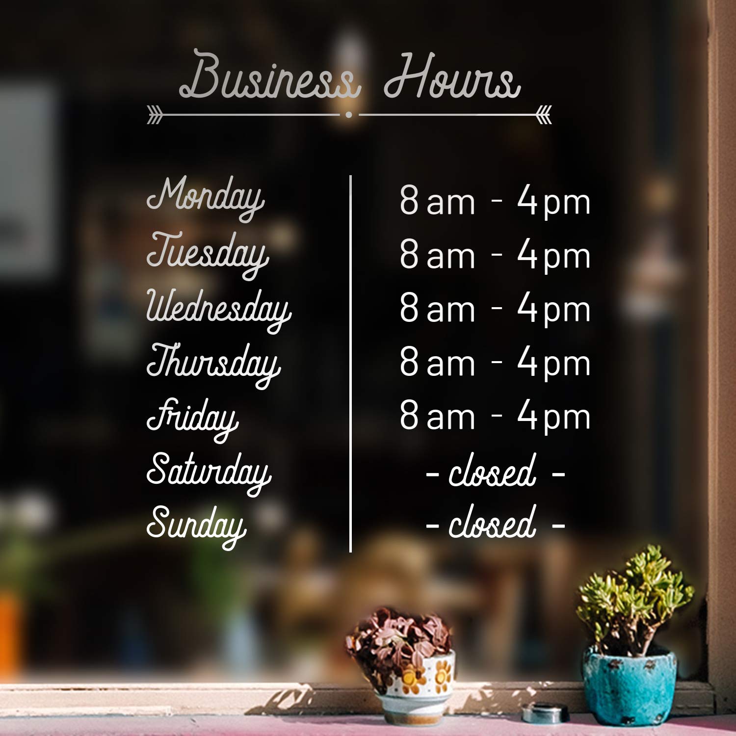 Vinyl Wall Decal - Custom Business Hours - From 0.5' To 12' Each - Window Storefront Cursive Lettering - Easy Professional Sel