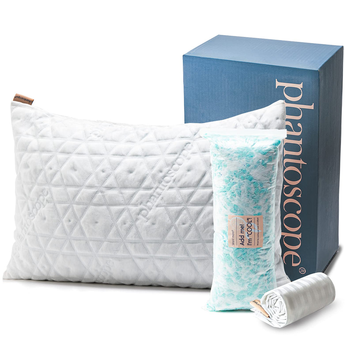 Phantoscope Memory Foam Pillow For Sleeping, Shredded Memory Foam Pillow Cooling Gel For Hot Sleepers, Adjustable Firm Bed Pillo