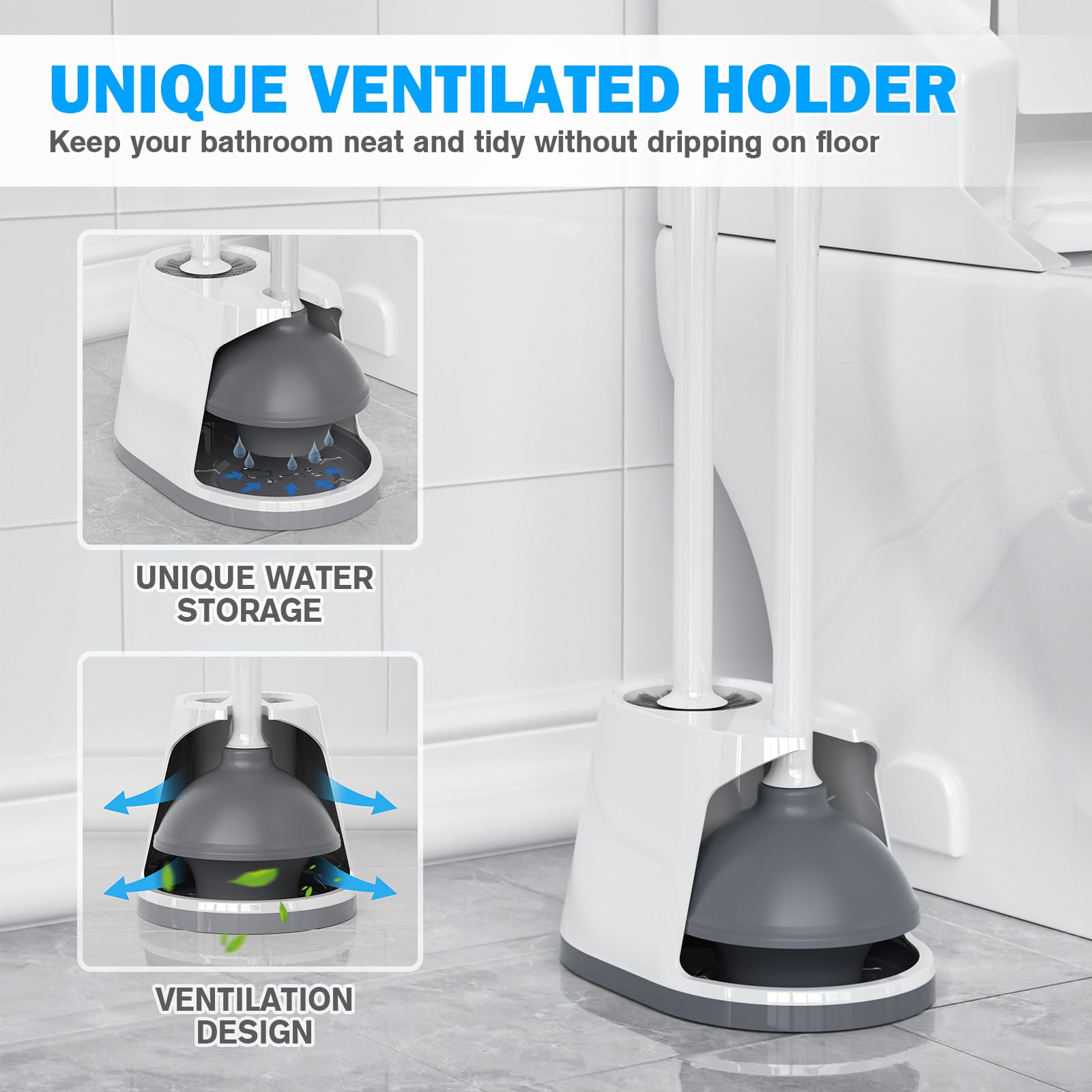 Toilet Plunger And Brush Set, Bowl Brush And Heavy Duty Toilet Plunger With Ventilated Holder, 2-In-1 Toilet Brush And Plunger C