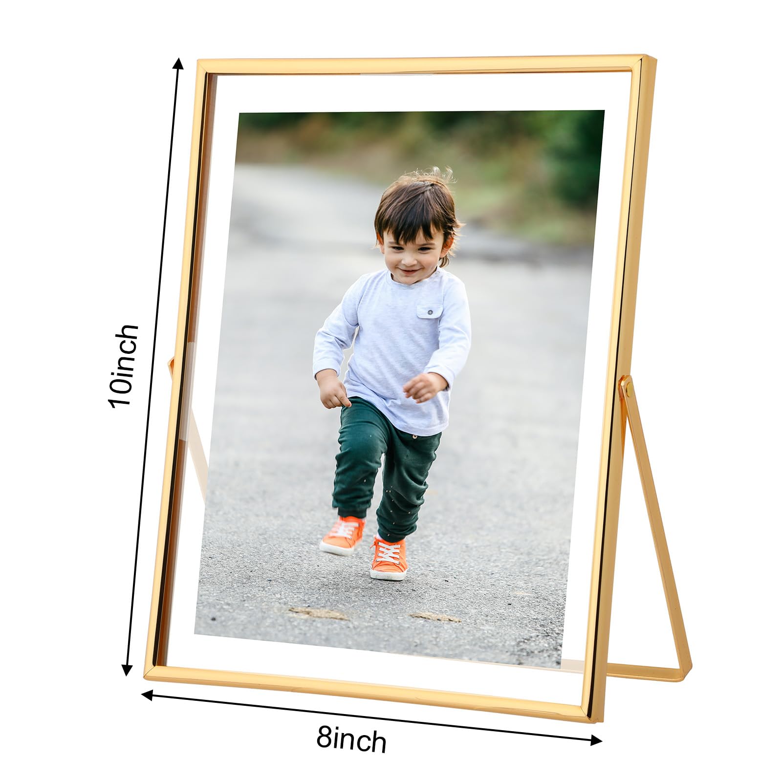 Fixwal Gold Frame Floating Picture Frame Set Of 2, 8 X 10 Tempered Glass Frame, For Tabletop Display, Gold Metal Display Frame,
