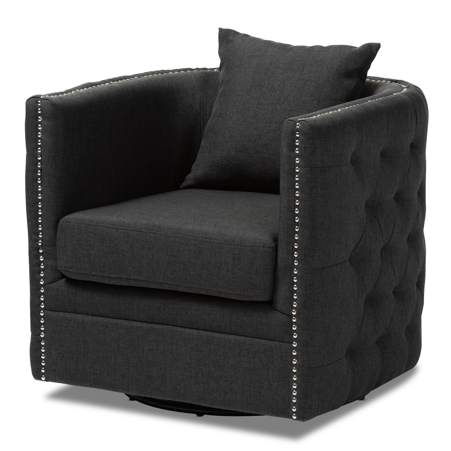 Baxton Studio Micah Modern And Contemporary Gray Fabric Upholstered Tufted Swivel Chair