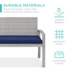 Best Choice Products Outdoor Bench 2-Person Wicker Garden Patio Benches Seating Furniture For Backyard, Porch W/Seat Cushion, 700Lb Capacity - Gray/Navy