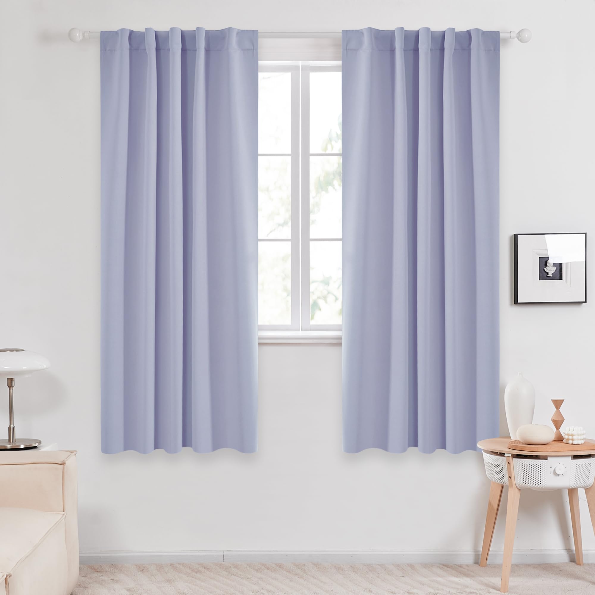 Deconovo Blackout Curtain Panels For Kids Bedroom, 42X72 Inch, Light Purple, 2 Panels - Room Darkening Back Tab And Rod Pocket C