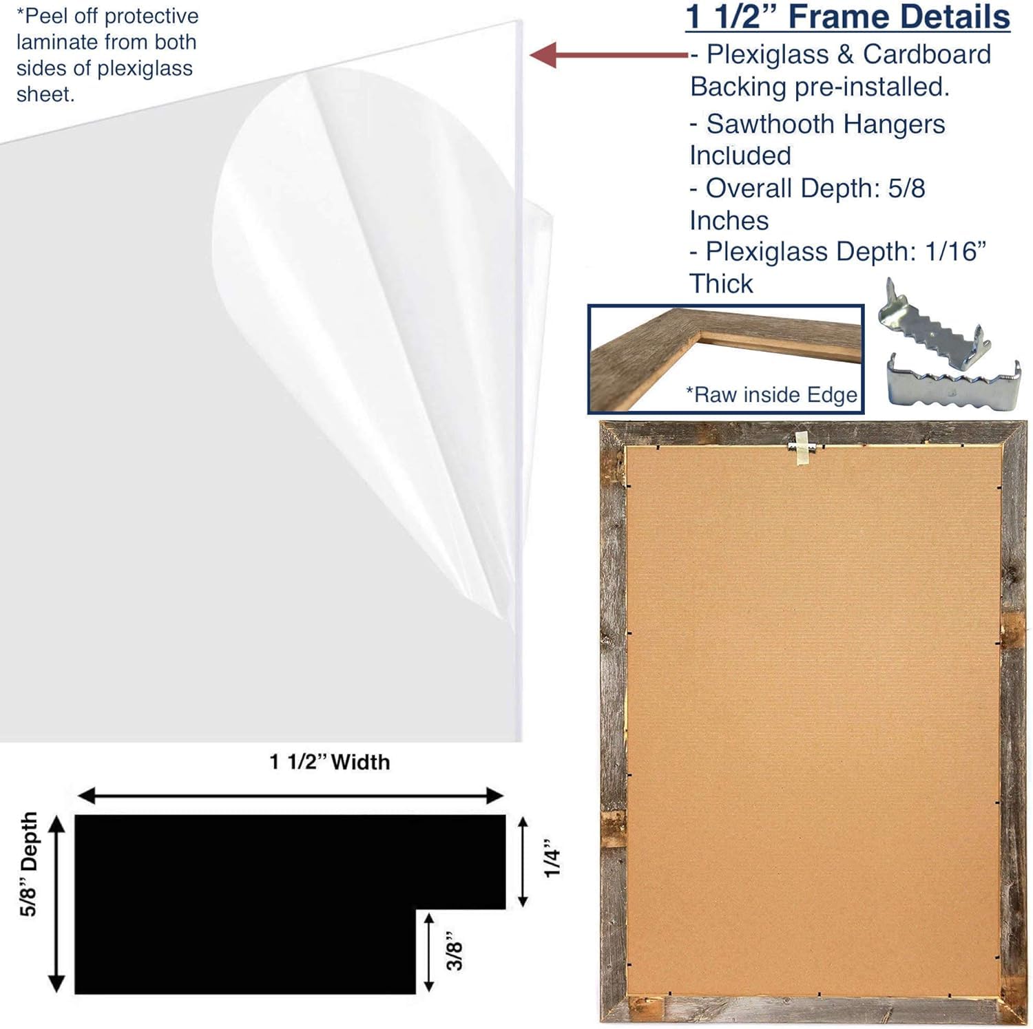 Barnwoodusa | Farmhouse 18X24 Picture Frame | 1 1/2 Inch Molding | 100% Reclaimed Wood | Rustic | Smokey Black